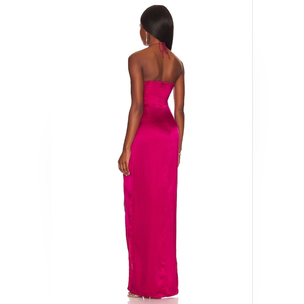 NWT Amanda Uprichard x REVOLVE Destina Fuschia Pink Silk Maxi Gown - Sz Large - Picture 5 of 6
